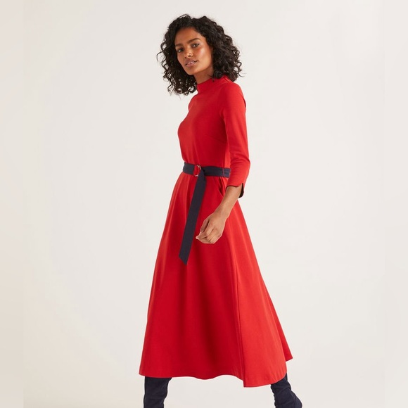 Boden Nerissa Ponte Midi Dress Red Navy size 12 - Picture 2 of 16
